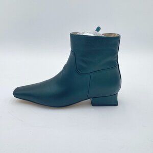 Green Women's Square Toe Ankle Boots with Chunky Low Heel Side Zip Dress Shoes